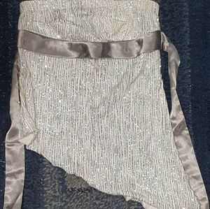 Glittery zebra patterned tube top with silk bow ac